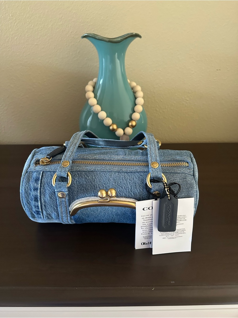 Coach Denim Kisslock barrel 28 NWT